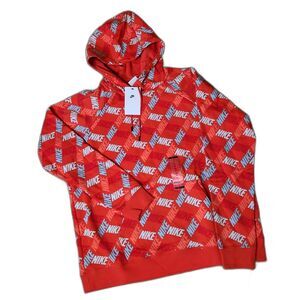 Nike Women’s XL Hoodie – Sportswear Essentials Printed Pullover, Red/Orange